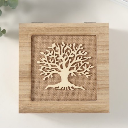 Casket tree with divisions "Tree of Life" of the burlap 18x18x7 cm-2