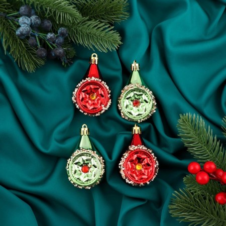 Decoration Christmas tree "Flash Fairy Tale" (set 4 pcs) 5x8 cm, green red