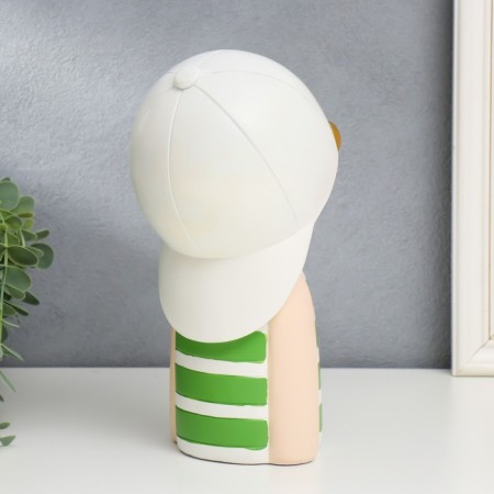 Polystone souvenir "Baby in a white baseball cap, with a gold bubble" Green strip 26x15x18 cm-2
