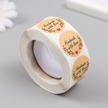Sticker Paper "Crafts. VETs. Made with love" D = 2.5 cm 500 pcs in a roll 3x6.5x6.5 cm