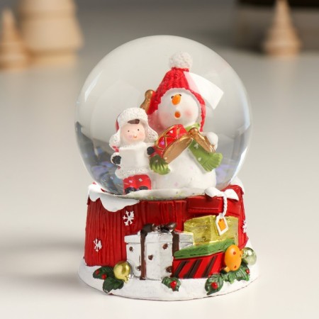 Souvenir Polystone Water Ball "Snowman with a boy" 7x8x9 cm-1