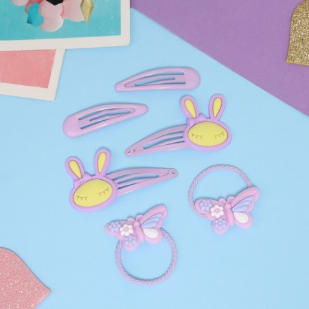 Shirley hair set (2 elastic bands 5 cm, 4 invisible 5.5 cm) butterfly, lilac-1