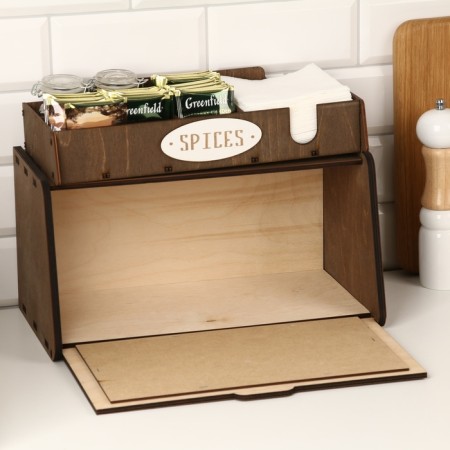 Bread a wooden bread with a stand under the spices "pattern", 35.6 x 20.4 x 24.8 cm, wenge-4