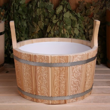 Gang from linden round, 8l, plastic insert Russian pattern-2