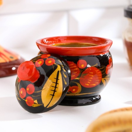 Solonka "Berry", with a lid, 8.5 × 6 cm, Khokhloma-1