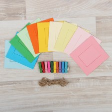A set of photo frames on the clothespins 