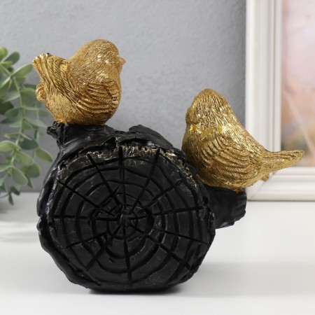 Polystone souvenir "Two golden birds on a log" 18x9x17 cm-2