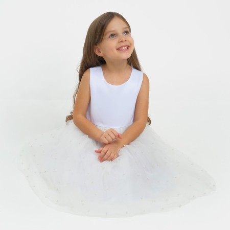 Children's dress with beads kaftan p. 34 (122-128 cm), white-5