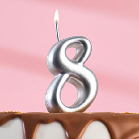 Candle for the cake number "Silver", 5.5 cm, number "8"