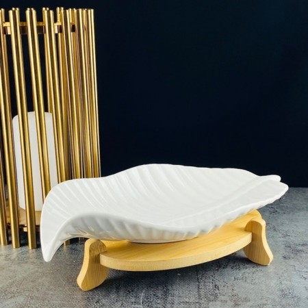 Lenardi Bamboo dish, on a stand, porcelain, length 30.5 cm