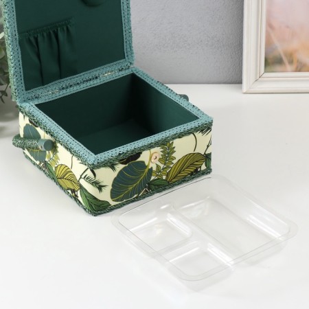 Casket for needlework "Tropical leaves on green" 20x20x11 cm-5