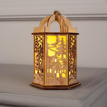 Christmas tree toy "Lantern with a house", from batteries, a glow of warm white-2