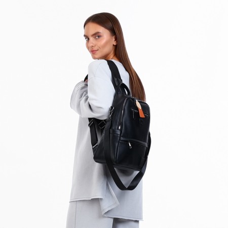 City backpack on lightning, from artificial leather, black color-8