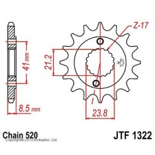 Front Presenter Star JTF1322 for a motorcycle, steel, chain 520, 15 teeth
