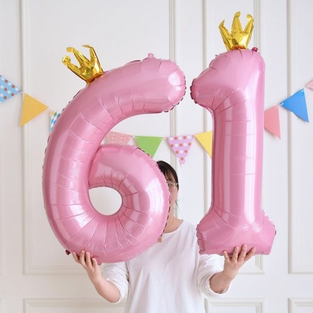 Foil ball 40 "The number 6 with the crown", the color is pink-3