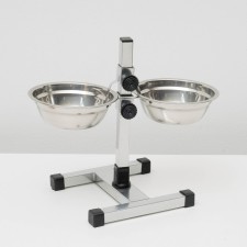 Stand with bowls, 2 x 500 ml, height 30 cm, collapsible with an upper latch, chrome