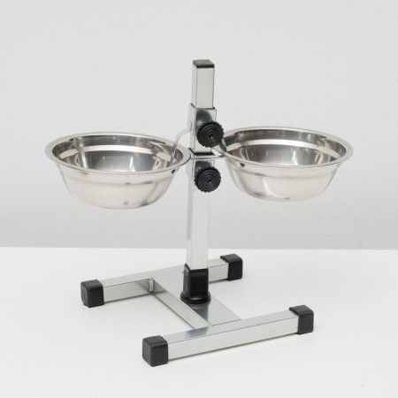 Stand with bowls, 2 x 500 ml, height 30 cm, collapsible with an upper latch, chrome