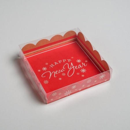 Box for confectionery with PVC cover "New Story", 13 x 13 x 3 cm, new year-1
