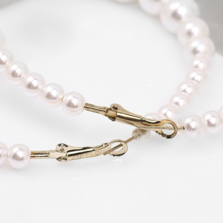 Ring earrings “Tenderness of pearls” are large, white color in gold, D = 8 cm-3