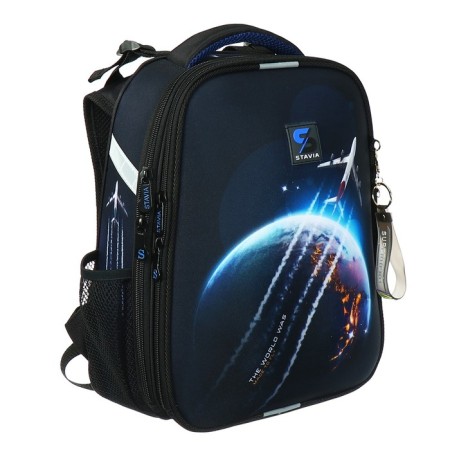 School backpack 38 x 30 x 16 cm, ergonomic back, Stavia "Space", black/blue-1