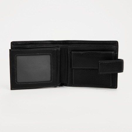 Men's purse on the button, a department for bills, for maps, for coins, black color-4