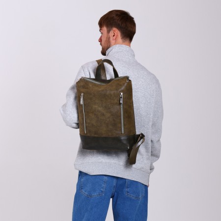 City backpack made of genuine leather with lightning, igermann, green color-5