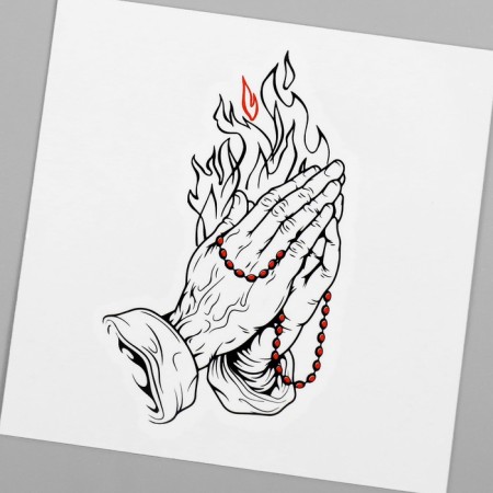 Black-red tattoo on the body "Flame in the hands" 6x6 cm-2