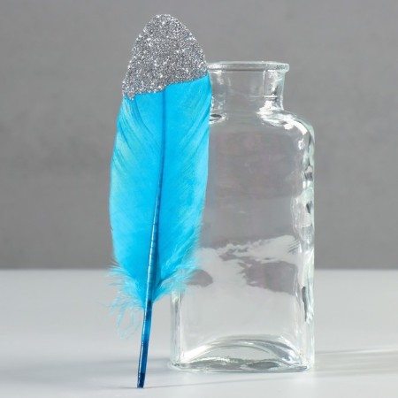 A set of goose feathers 15-20 cm, 10 pcs, blue with silver chips