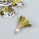 Decor Textile "Flower 2 colors with pearls. Olive and white" set 6 pcs 3 cm