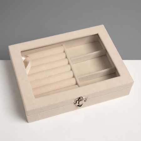 Standing for jewelry "Casket", 7 stripes, 3 cells, 20 × 15 × 4.5, beige color-4
