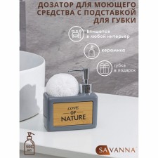 A dispenser for a detergent with a Savanna sponge stand “Nature”, 450 ml, color gray color