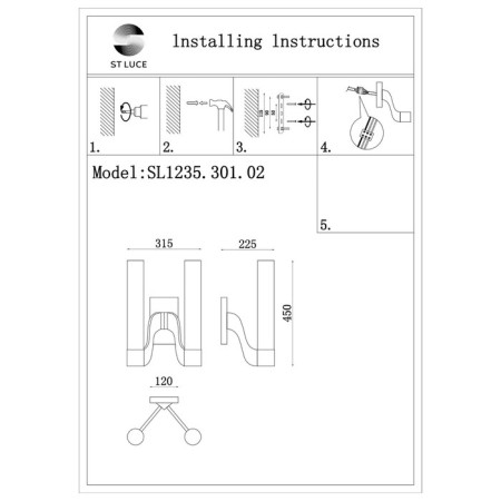 Sconces st. SL1235.301.02. Ettore. 2x40 watts, E14, 31.5x45 cm, brass color-4