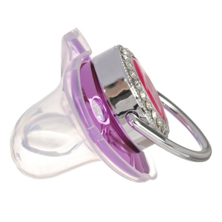 Set: Nipple - Orthodontic dummy with a holder, Baby, with a cap, from 6 months.., pink/silver, rhinestones-3