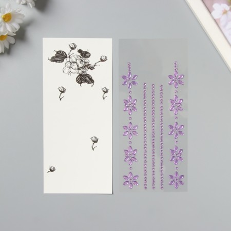 Sticker of rhinestone plastic tattoo on the body "Flower application" Violet set 2 sheets 18x8 cm 10536-1