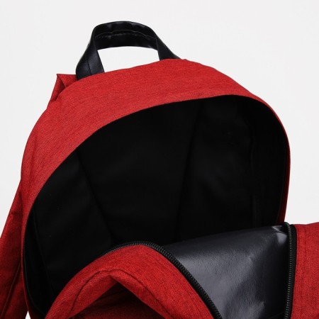 A backpack with a zipper, rise, external pocket, red color-3