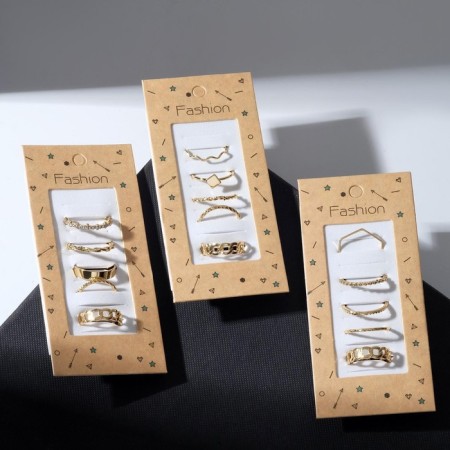 Ring set 5 pieces "perfect fingers" geometry, white color in gold-3