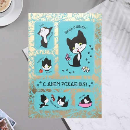 Postcard "Happy Birthday" Cat, A4