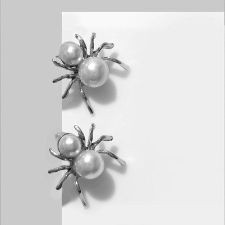 Earrings with pearls "Spider" miniature, white color in silver