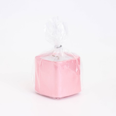Candle "Square. Marble" in a candlestick of gypsum is small, 5x4.5 cm, pink-3