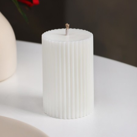 Candle-cylinder with faces, 5x7.5 cm, white, 6 hours-1