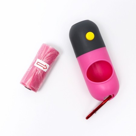 A container with a flashlight, cleaning packages for dogs (roll 15 pcs), pink-1