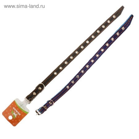 Leather collar on synthetic winterizer, dimensionless, 37 x 1.5 cm, Osh 21-31 cm, blue-5