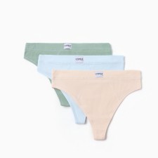 A set of female panties of Brazilian (3 pcs.), The color is green/blue/beige, size 48 (l)
