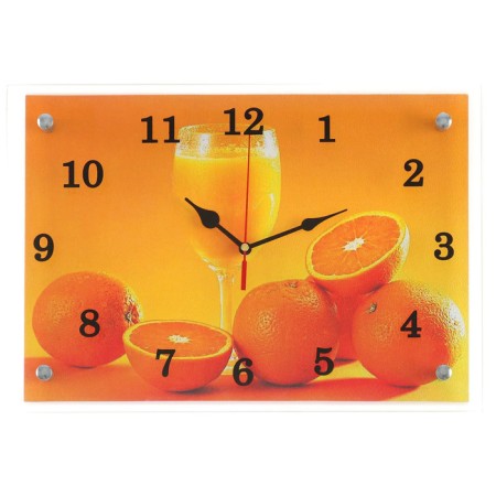 Carty clock is wall-mounted, interior "oranges and glass", silent, 25 x 35 cm