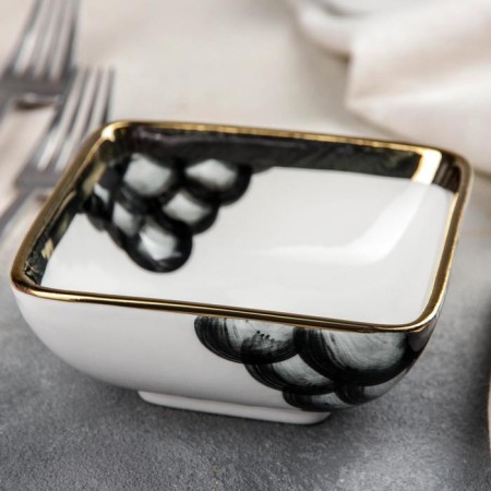 Bowl ceramic Black style, d = 11.5 cm, white color