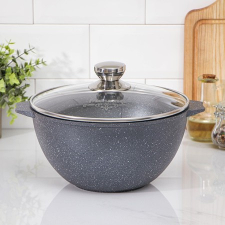 Kazan "Granite", 4 l, glass cover, cast pens, anti -stick coating, black color
