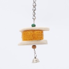A toy with a carapace of karakatitsa, a lufu and a bell, 15 x 5 cm, yellow