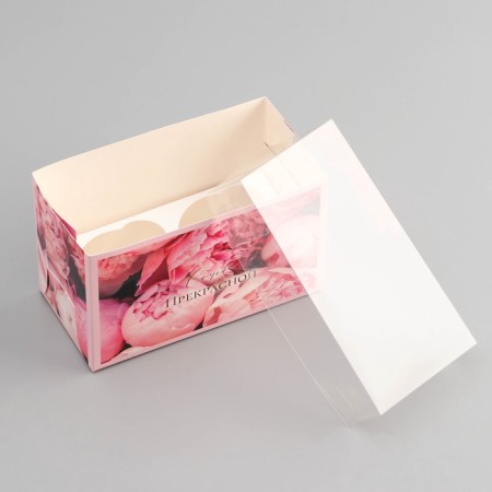 Box for 2 cupcake with a transparent lid, "the most beautiful", 16 × 8 × 10 cm, confectionery packaging-3