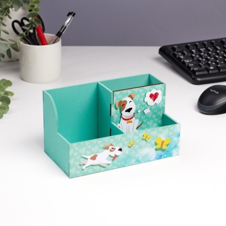 Organizer for the Office "Dog" hearts, 3 departments, 18.5x10x10 cm-1