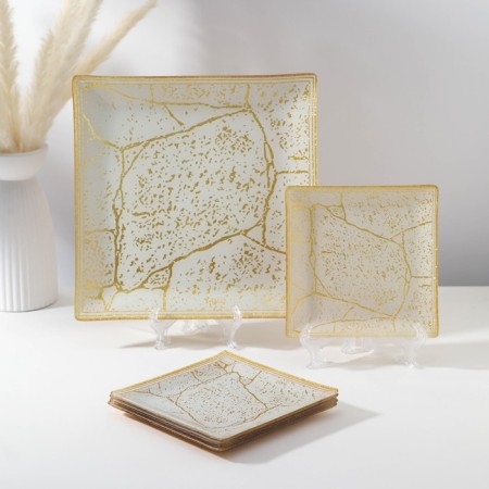Set of table "Stone", 7 items: 30 × 30 cm - 1 pc, 18 × 18 cm - 6 pcs, beige color with golden